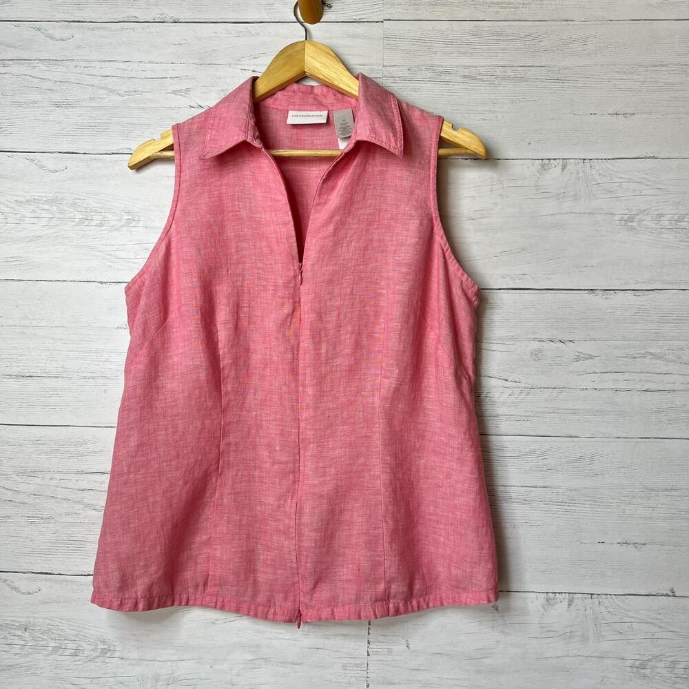 Liz Claiborne Tank Womens Size 10 Coral Double Zipper 100% Linen Top